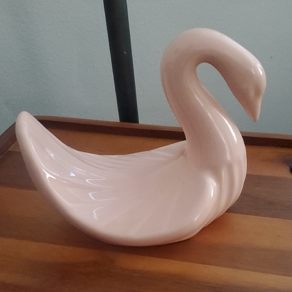 Elegant Vintage Pink Swan Ceramic Sculpture-Hollywood Prop